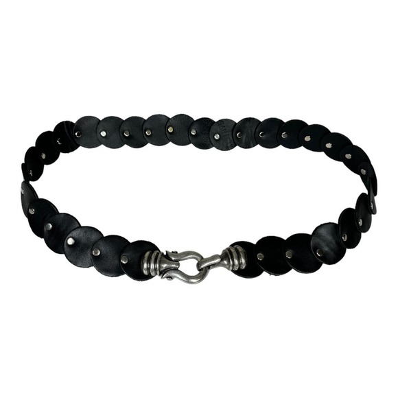 B.B. Simon Accessories - BB Simon Black Leather Belt XL Disc Grommet Stud Biker Moto Edgy Grunge